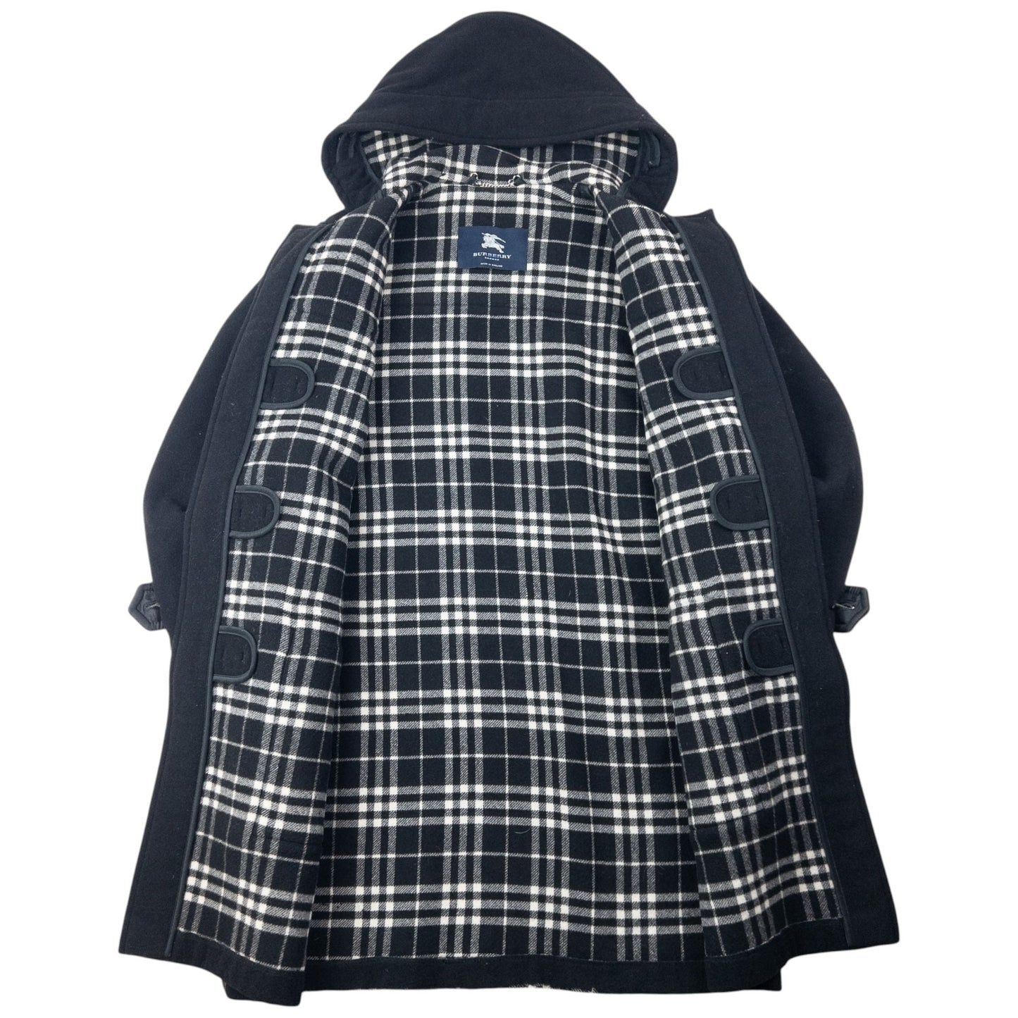 Vintage 2000s Burberry Nova Check Lined Wool Duffle Jacket Size M | O/S, Black