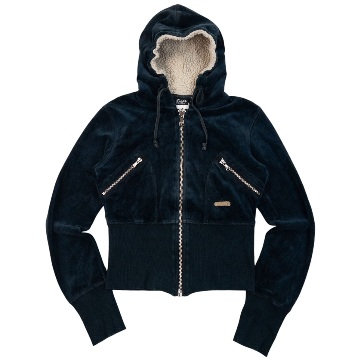 Vintage 2000s Dolce & Gabbana Velour Zip Up Hoodie Womens Size M | Medium, Navy