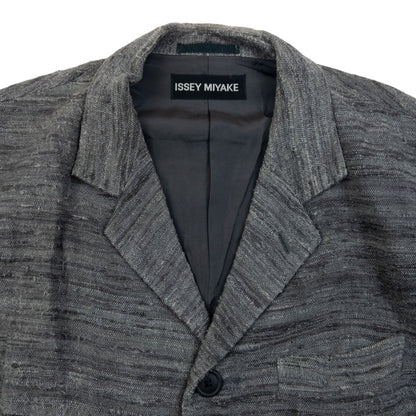 Vintage 2000s Issey Miyake Woven Blazer Jacket Size L | Large, Grey