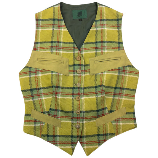 Vintage 80s Jean Paul Gaultier Checkered Waistcoat Womens Size M | Medium, Green