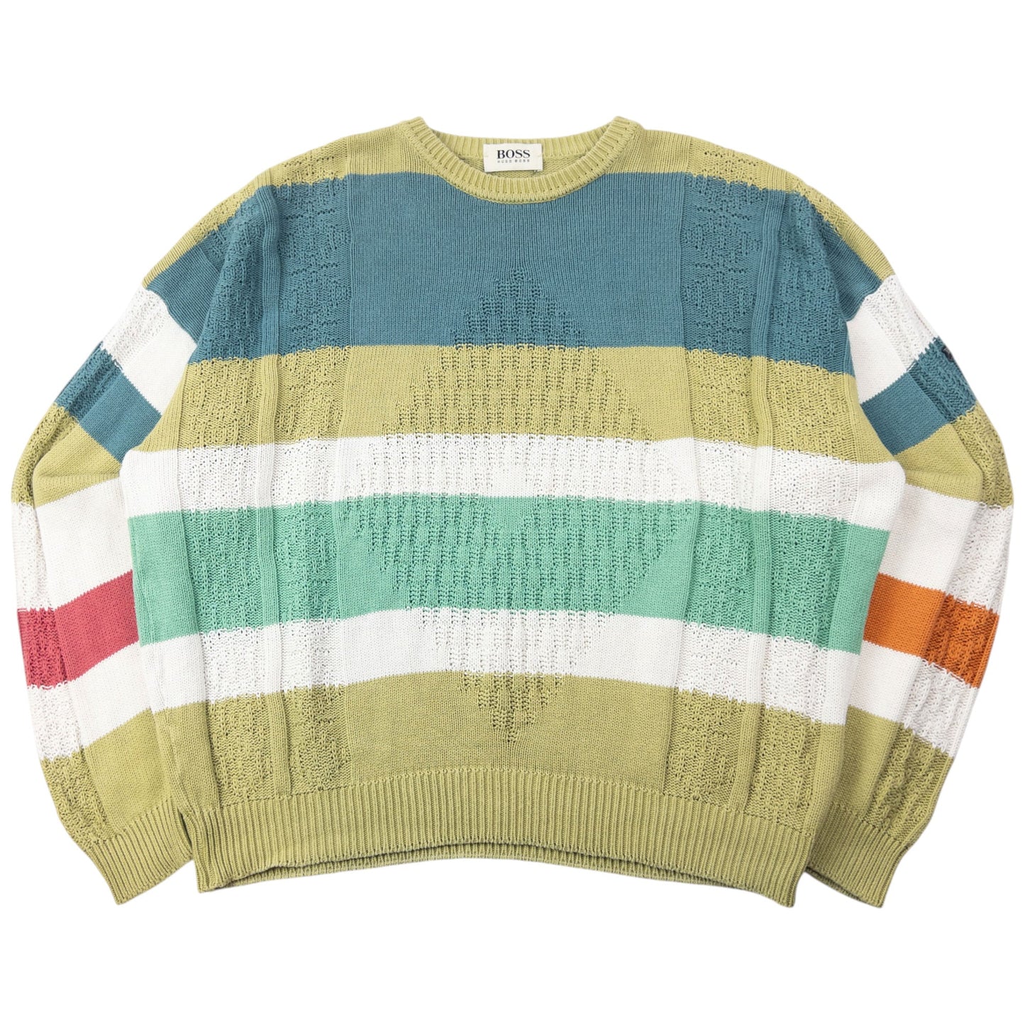 Vintage 90s Hugo Boss Striped Knit Jumper Size XL | XL, Green, Blue, White, Red, Orange