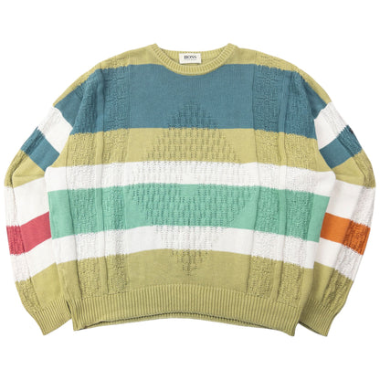 Vintage 90s Hugo Boss Striped Knit Jumper Size XL | XL, Green, Blue, White, Red, Orange