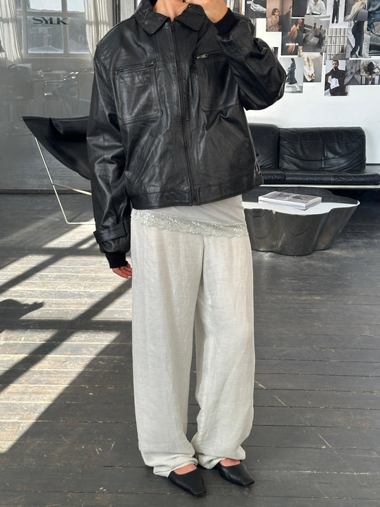 Vintage 1990s Boxy Cropped Leather Jacket - L