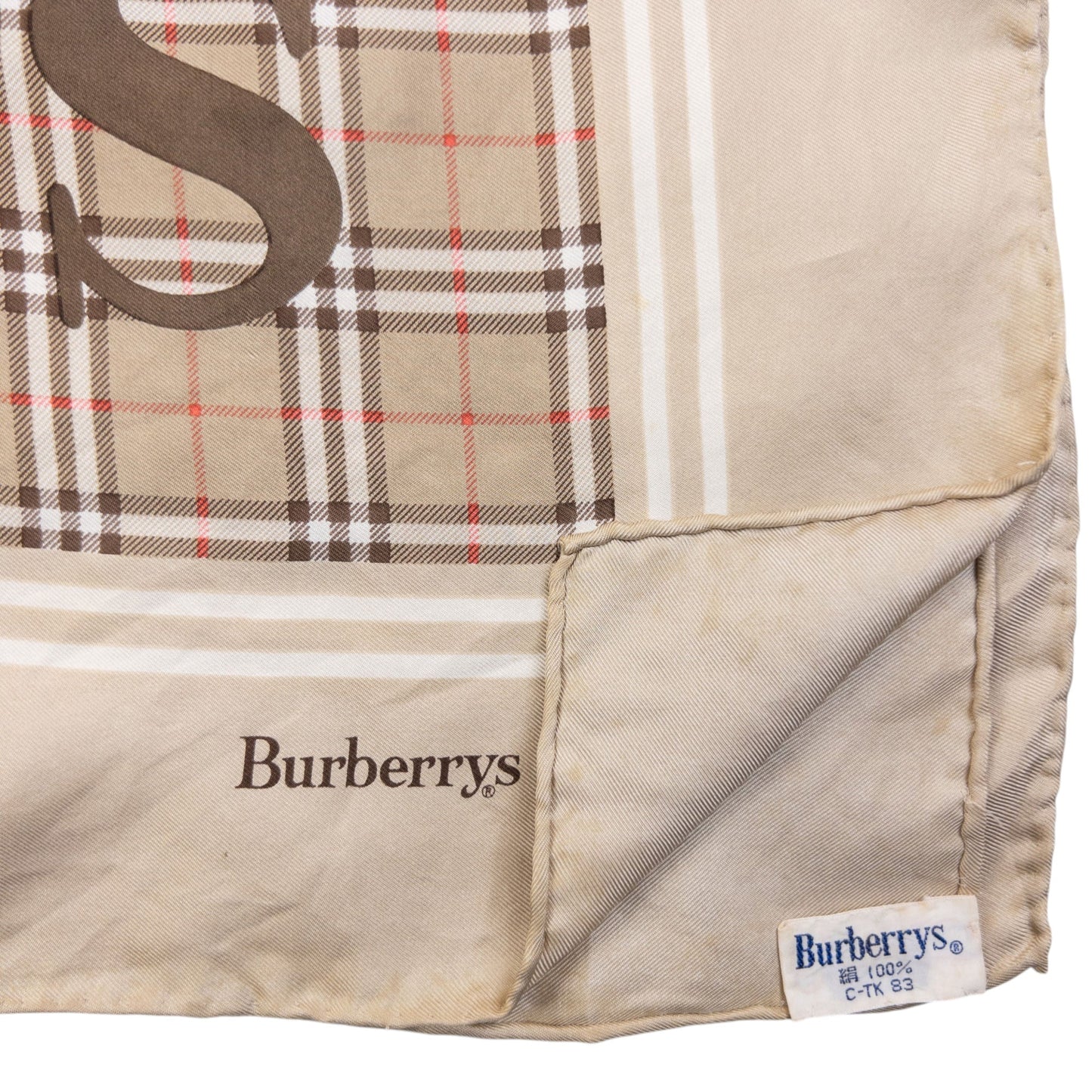 Vintage 90s Burberry Nova Check Gold Logo Print Silk Scarf | O/S, Beige