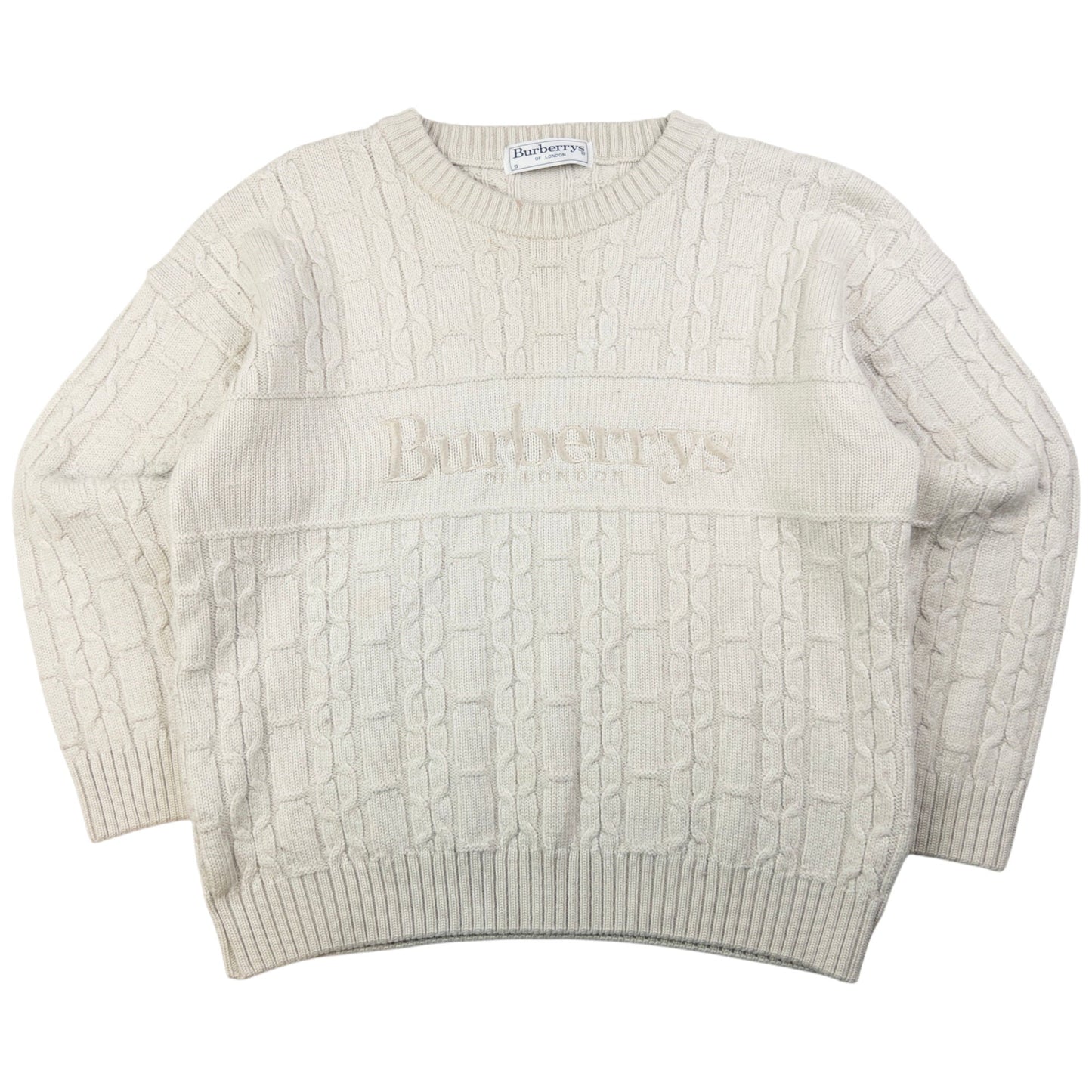 Vintage Burberry Embroidered Cable Knit Jumper Womens Size M