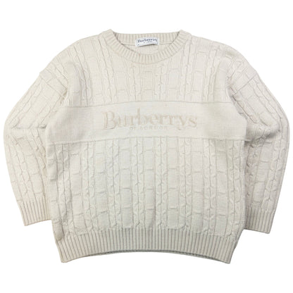 Vintage Burberry Embroidered Cable Knit Jumper Womens Size M