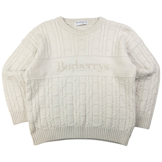 Vintage Burberry Embroidered Cable Knit Jumper Womens Size M