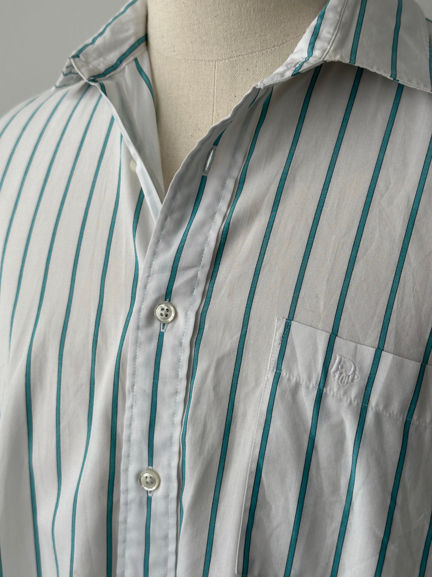Christian Dior 1990s Cotton Striped Logo Shirt - L