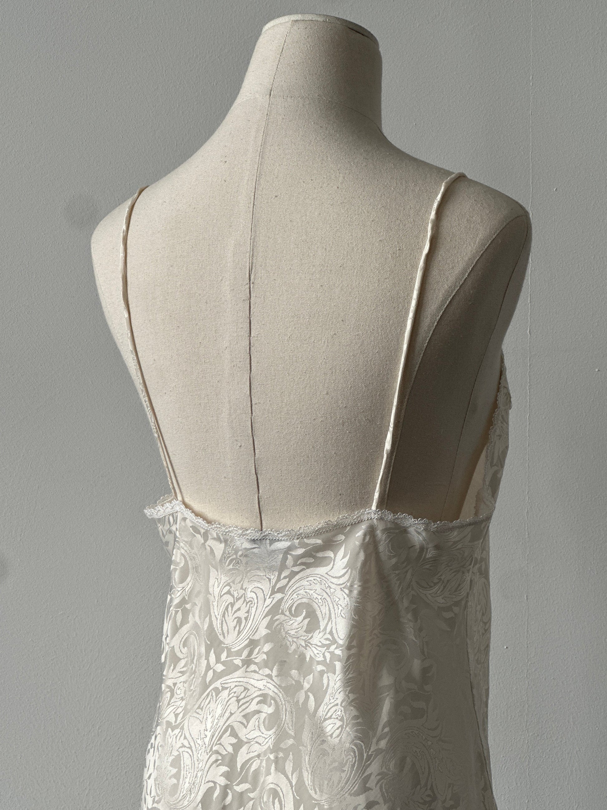 USA Vintage 1990s Satin Print Lace Midi Slip Dress - S-M