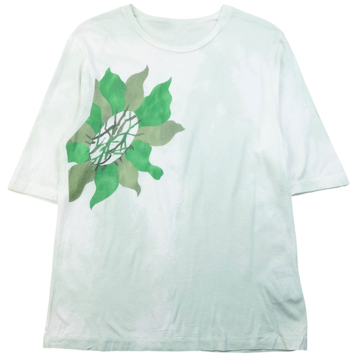 Vintage 90s Yohji Yamamoto Flower Graphic T Shirt Womens Size S | Small, Green