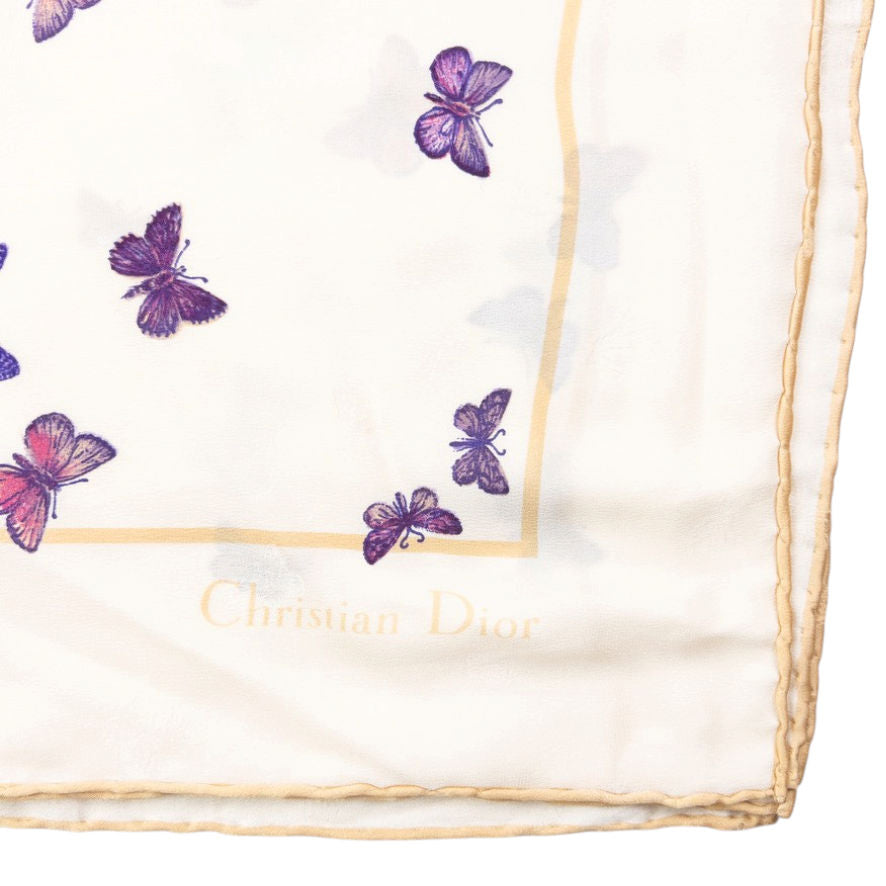 Vintage 2000s Dior Butterfly Print Silk Scarf | O/S, Cream