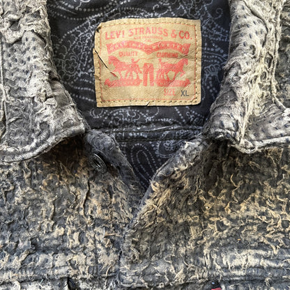 Boro Sashiko Distressed Denim Trucker Jacket - XL