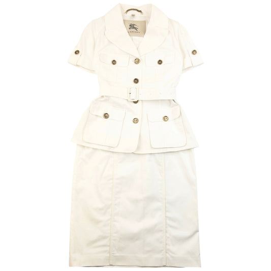 Vintage 2000s Burberry Short Sleeve Belt Waist Jacket & Skirt Set Womens Size L | Large, Gold