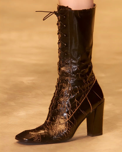 MIU MIU FW2001 CRACKED LEATHER LACE-UP BOOTS - EU 38 / UK 5