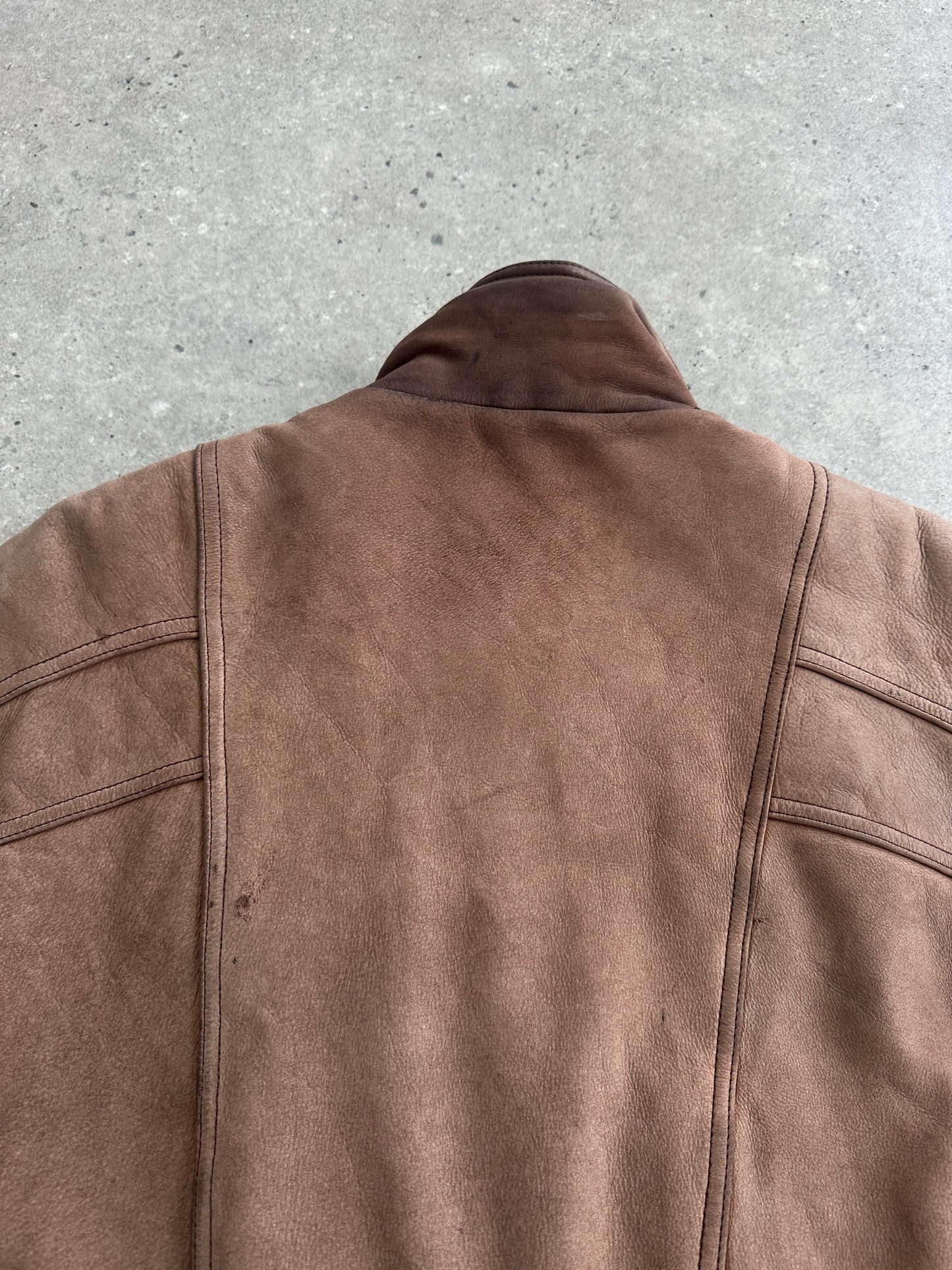Vintage 1990s High Neck Aged Leather Bomber Jacket - L