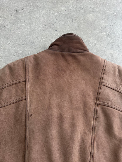 Vintage 1990s High Neck Aged Leather Bomber Jacket - L