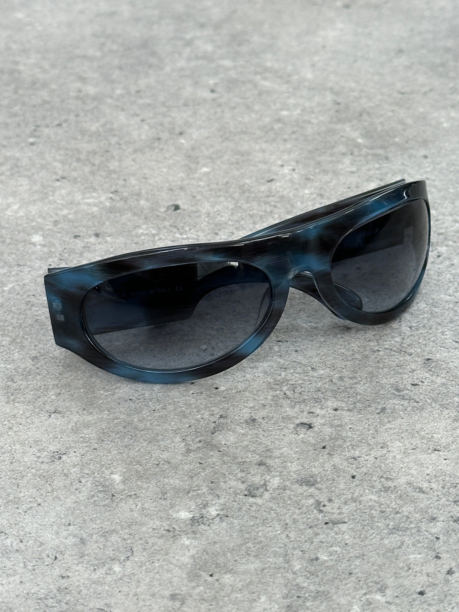 Versace Versus 2000s Marbled Wrap Shield Logo Sunglasses