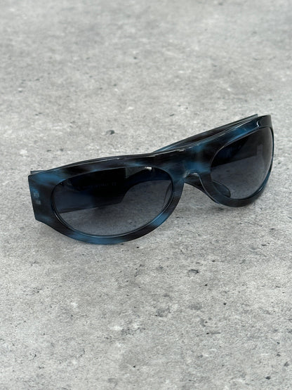 Versace Versus 2000s Marbled Wrap Shield Logo Sunglasses