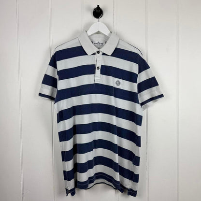 Stone Island Striped Logo Polo Shirt Navy/White (XL) | Extra Large, Multicoloured