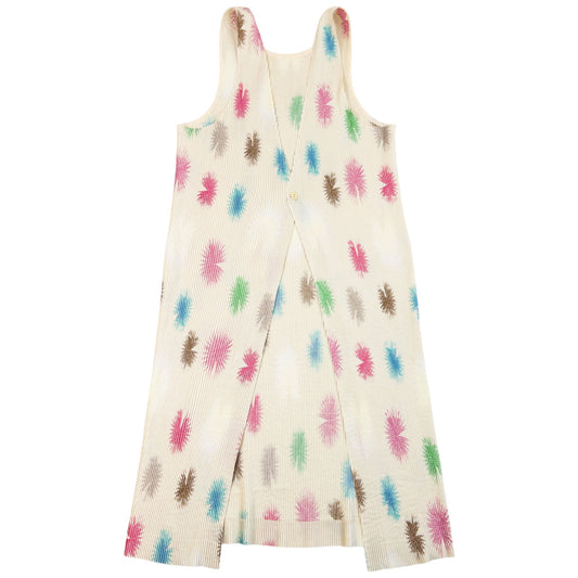 Vintage 90s Issey Miyake Pleated Longline Vest Dress Womens Size L | Large, Cream