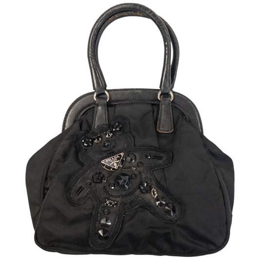 Vintage 2000s Prada Embellished Teddy Bear Handbag | O/S, Black