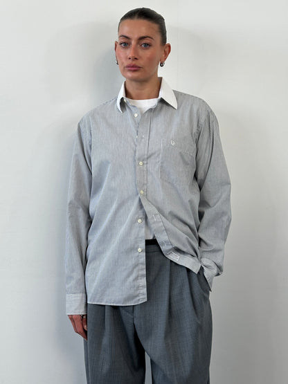 Christian Dior Chemise 1990s Cotton Stripe Logo Shirt - L