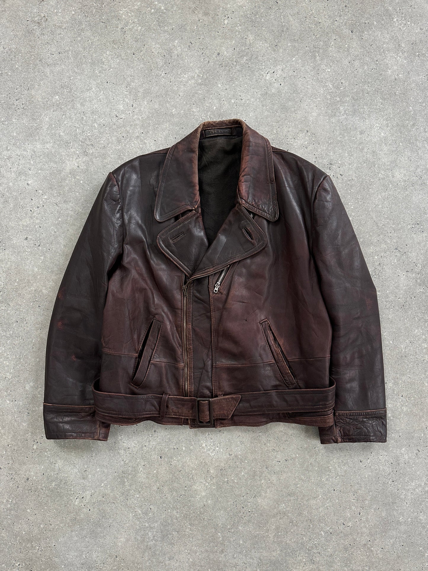 Vintage 1980s Distressed Leather Biker Jacket - L/XL