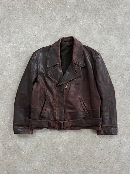 Vintage 1980s Distressed Leather Biker Jacket - L/XL
