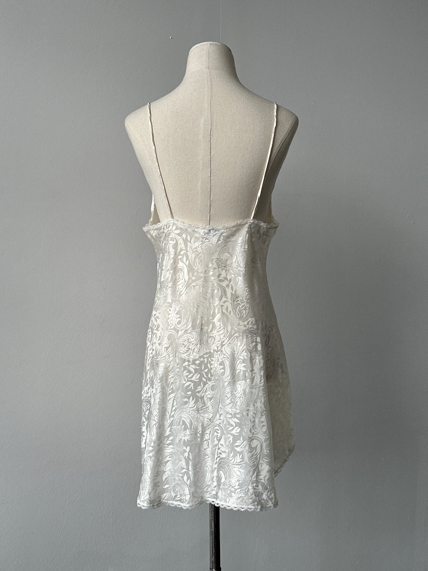 USA Vintage 1990s Satin Print Lace Midi Slip Dress - S-M