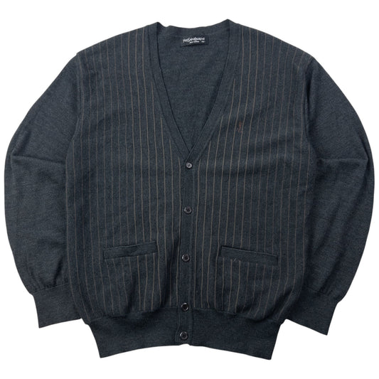 Vintage 90s YSL Yves Saint Laurent Striped Cardigan Size M | Medium, Grey