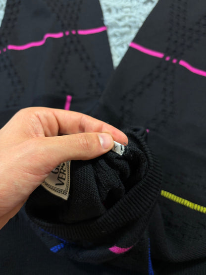 Gianni Versace 1991 Lines & Diamonds Geometric Heavy Knit - M/L | O/S, Multicoloured