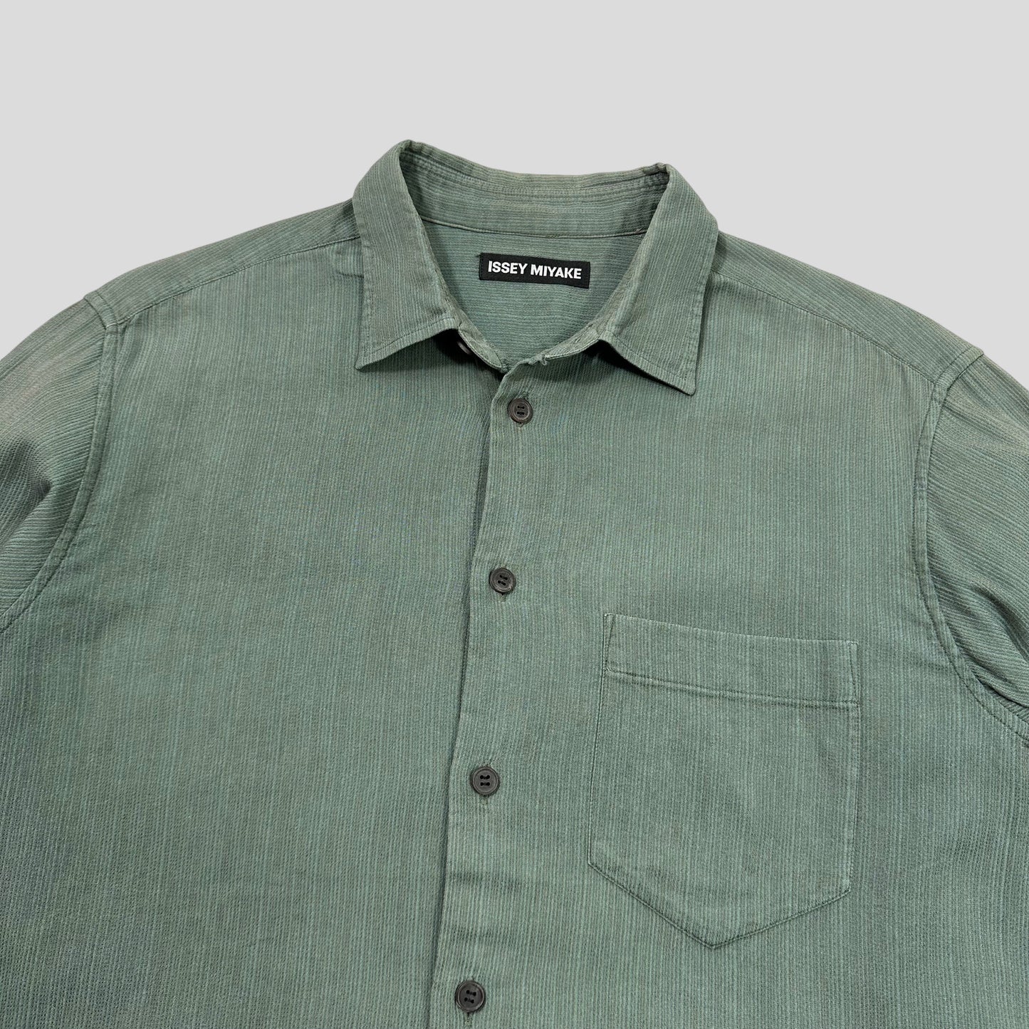 Issey Miyake 1998 Green Textured Micro Stripe Shirt - M/L