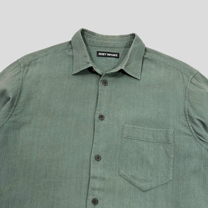 Issey Miyake 1998 Green Textured Micro Stripe Shirt - M/L