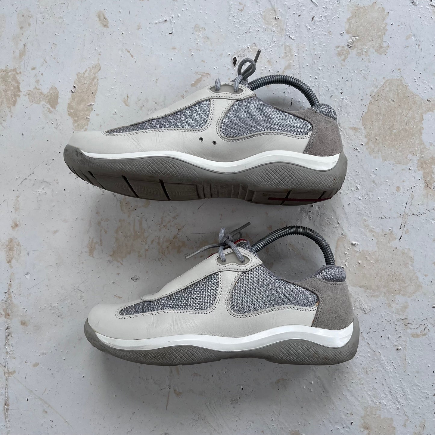 2000s prada sport americas cups matte leather trainers | WHITE, White/Grey