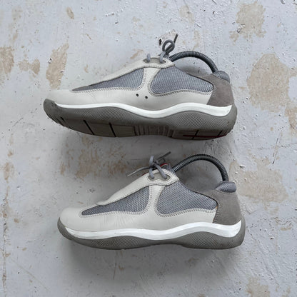 2000s prada sport americas cups matte leather trainers | WHITE, White/Grey