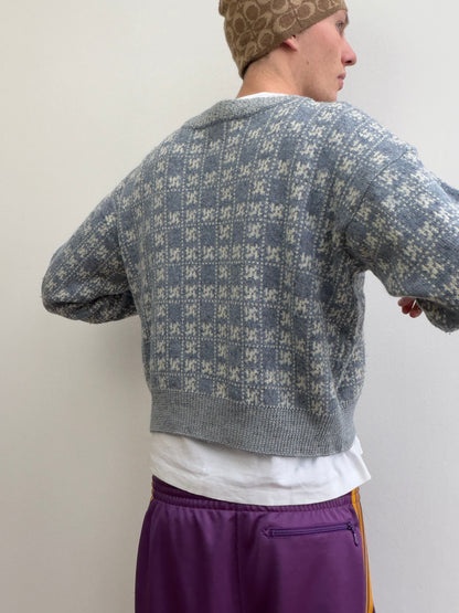 Emporio Armani 80s Grid Knit Jumper | Small, Light Blue