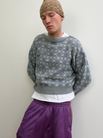 Emporio Armani 80s Grid Knit Jumper | Small, Light Blue