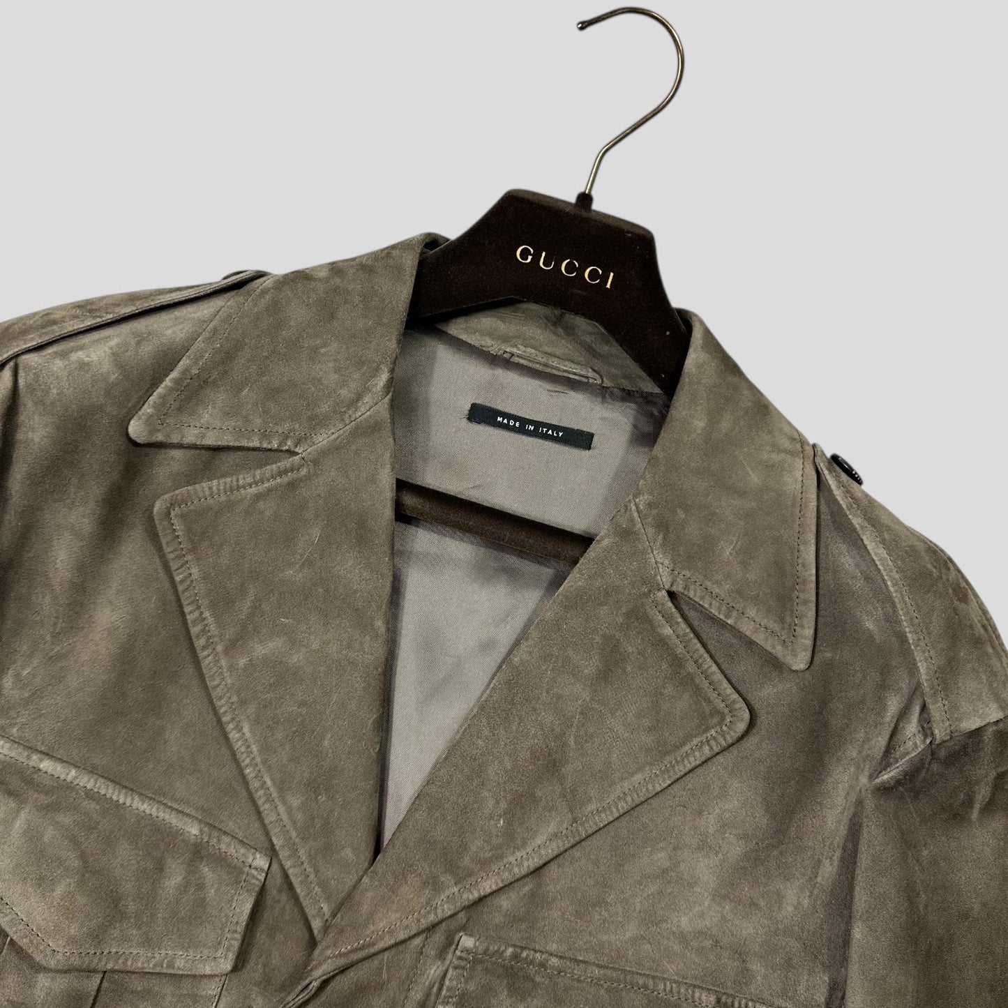 Gucci by Tom Ford FW03 Suede Leather Western Military Jacket - IT54 (L) | Default Title, Multicoloured