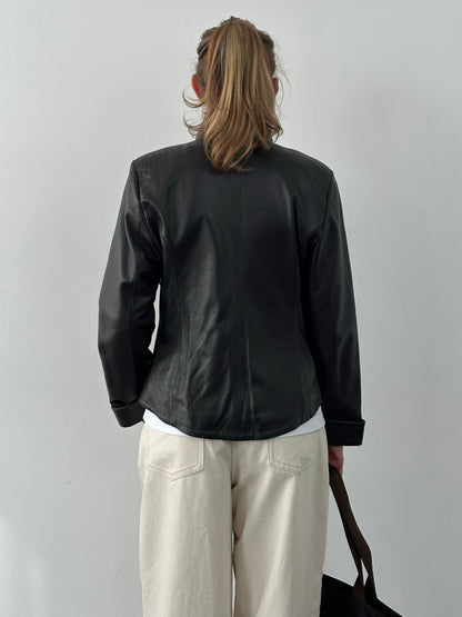 Vintage 1990s High Neck Leather Jacket - M/L