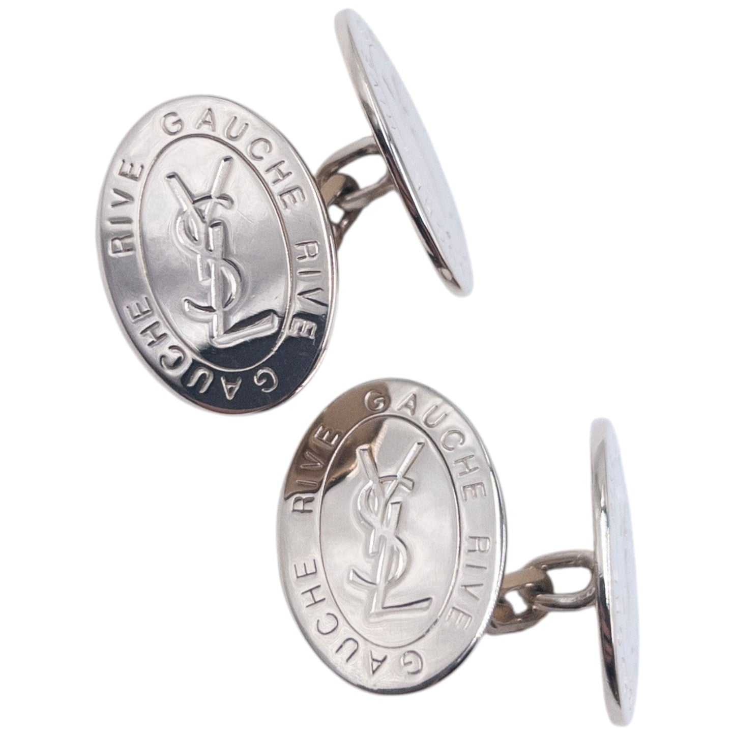 Vintage YSL Yves Saint Rive Gauche Embossed Chain Cuff Links | O/S, Gold