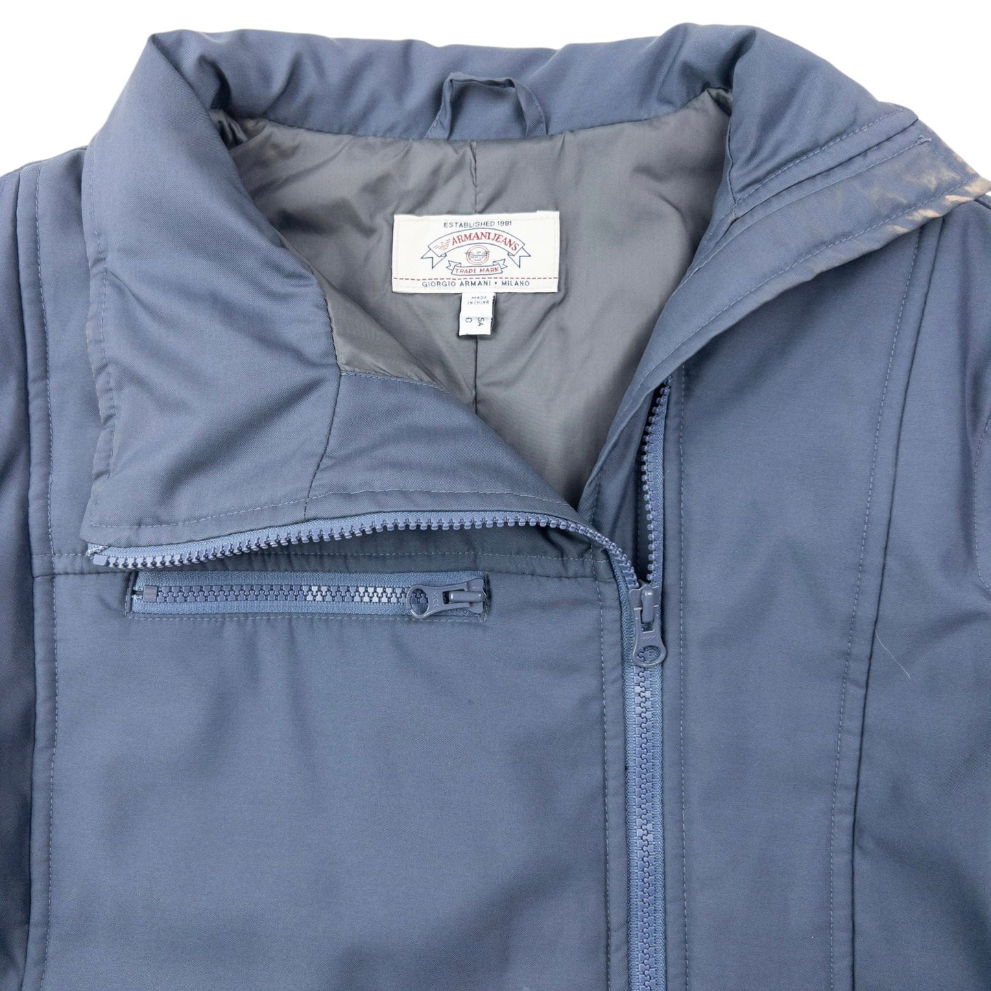 Vintage 90s Armani Jeans Asymmetric Zip Up Jacket Womens Size M | Medium, Blue