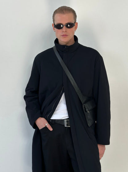 Hugo Boss 2000s Cotton High Neck Double Zip Trench Coat - L