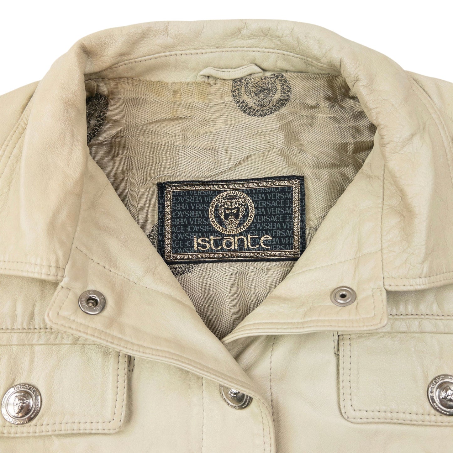 Vintage 90s Versace Istante Cropped Leather Jacket Womens Size S | Small, Cream