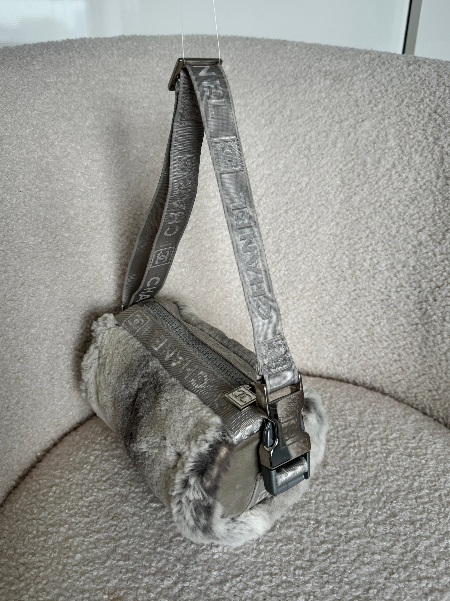 Vintage 2005/2006 Chanel Sport Lapin Fur Mini Duffle Shoulder Bag | O/S, Grey