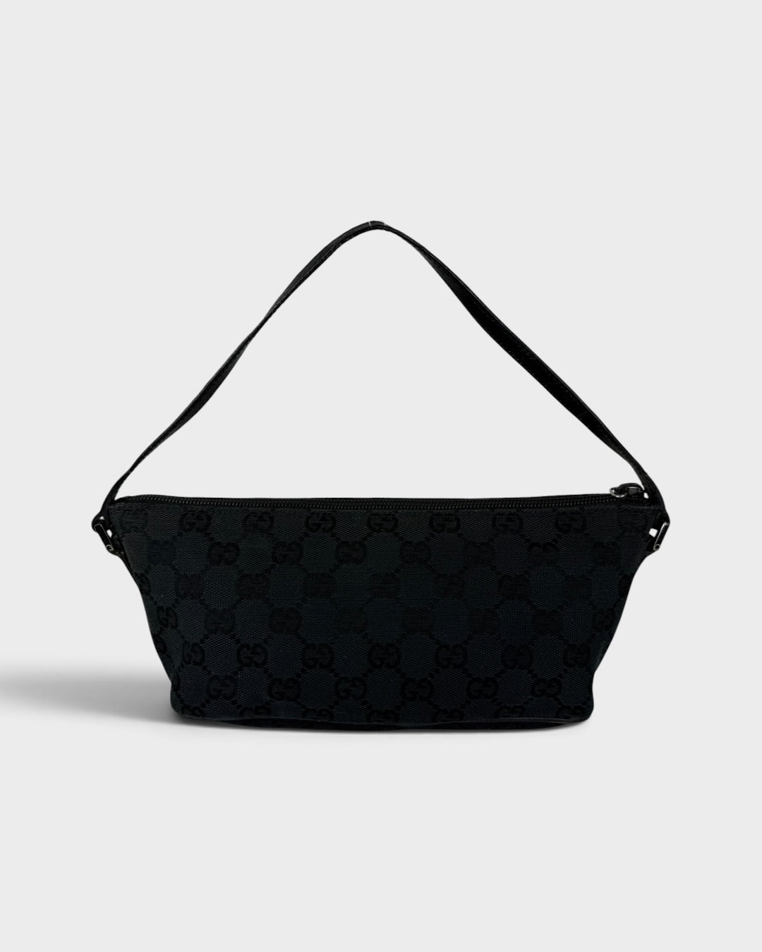 90s Gucci GG Black Monogram Pochette Boat Bag | O/S, Black