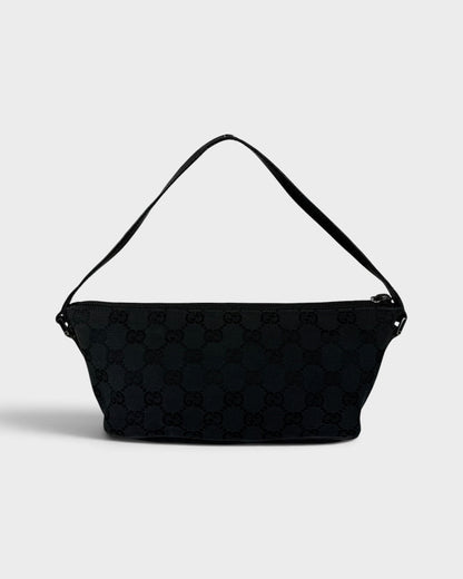 90s Gucci GG Black Monogram Pochette Boat Bag | O/S, Black