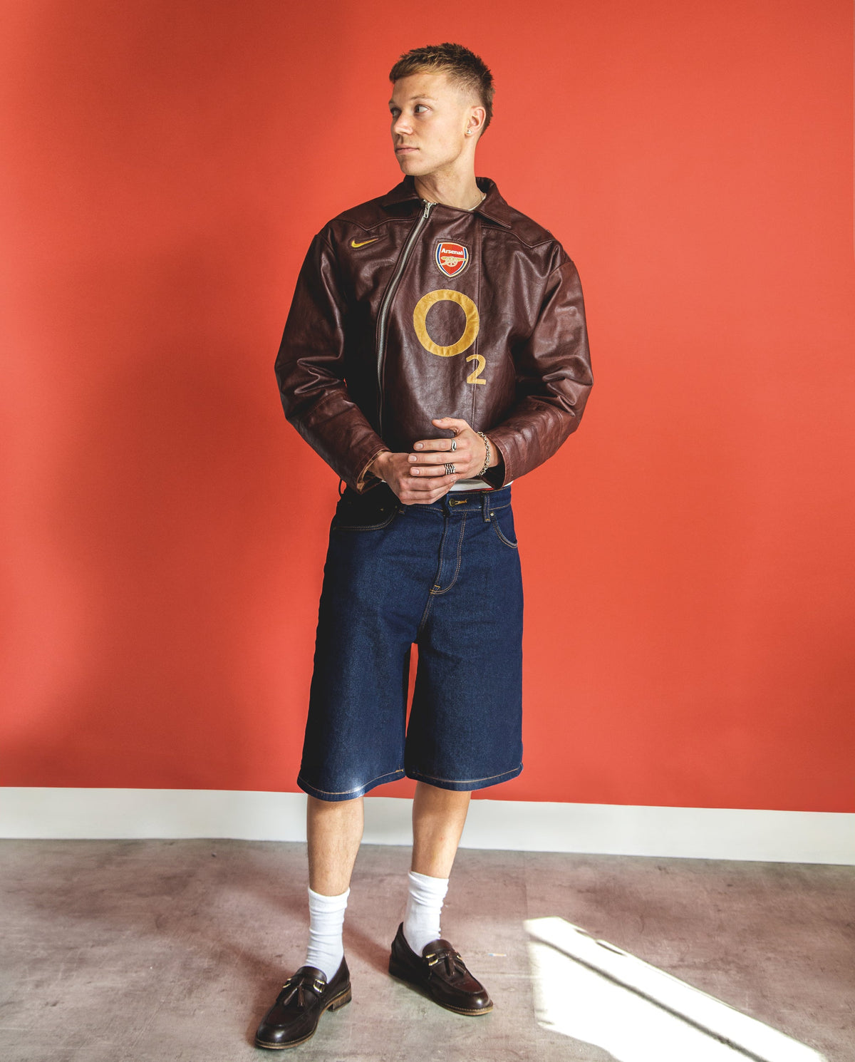VT Rework : Custom Order - Asymetric Unisex Zip Up Leather Football Jacket | Brown