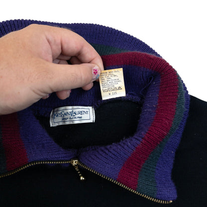 Vintage 80s YSL Yves Saint Laurent Q Zip Sweatshirt Size M | Medium, Black