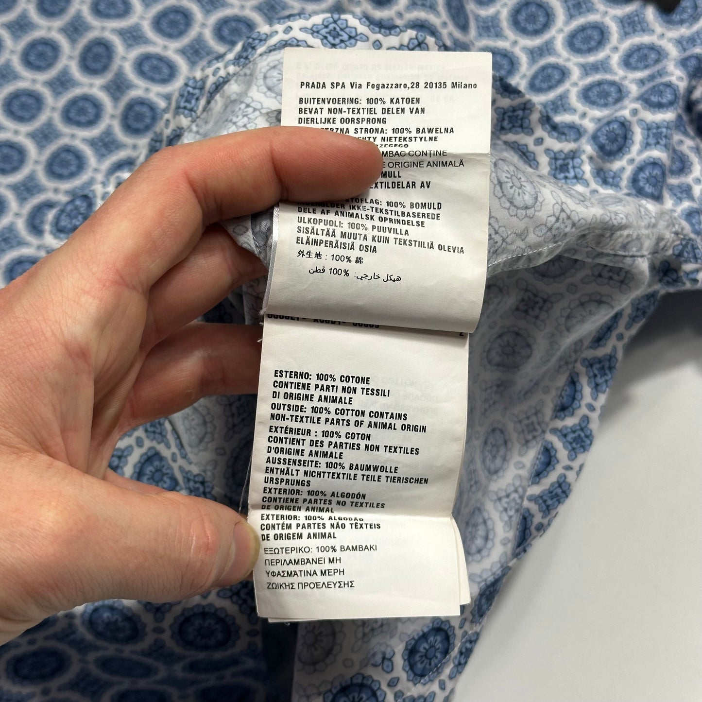 Prada 2020 Persian Geometric Print Boxy Cotton Logo Shirt - M/L