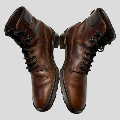 Miu Miu 00’s Padded Leather Embossed Logo Combat Boots - UK8 | DEFAULT TITLE, Brown